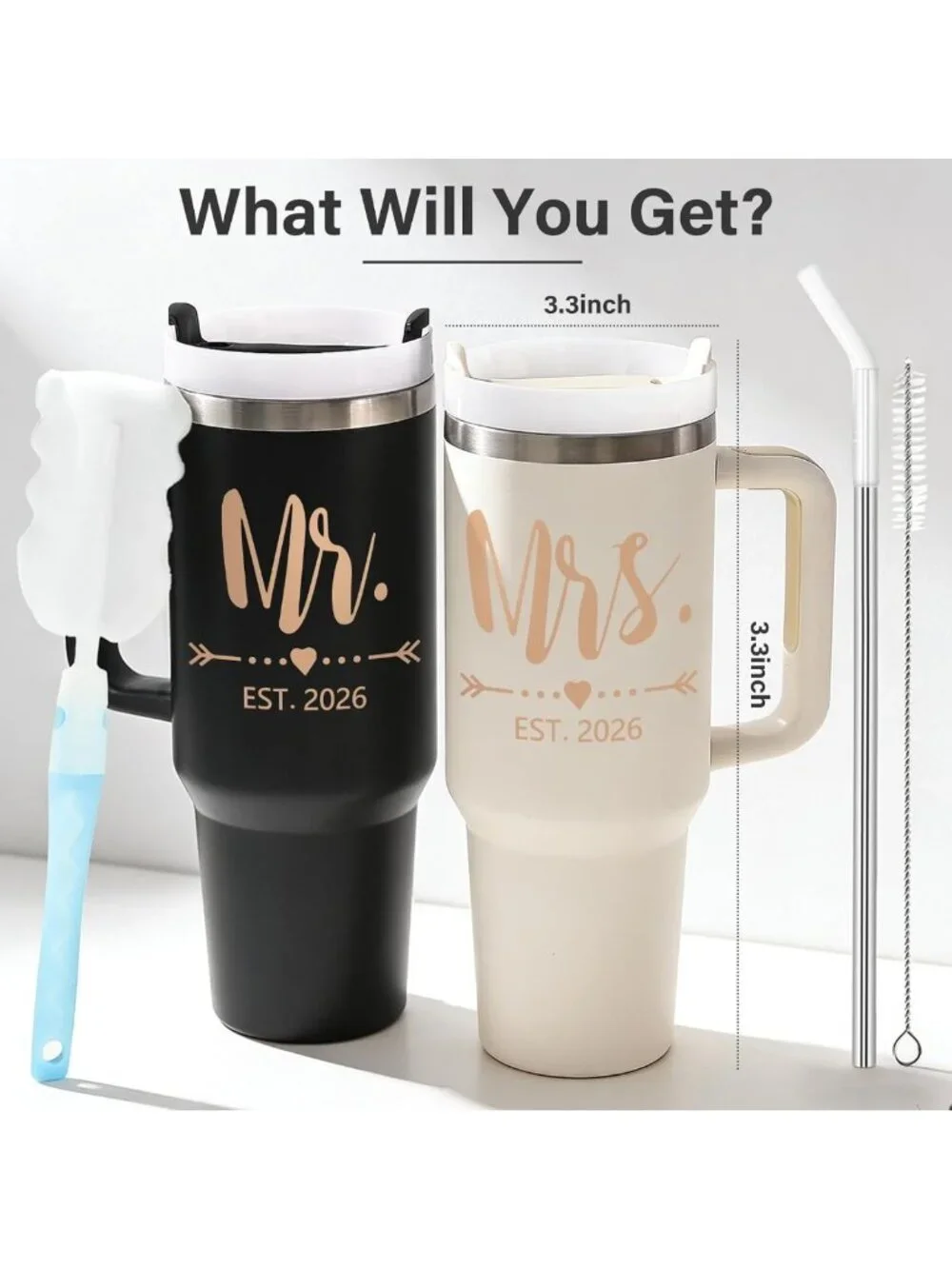 Personalized Wedding Gifts for Couples 2026 - Mr & Mrs Tumblers Set, Unique Gift